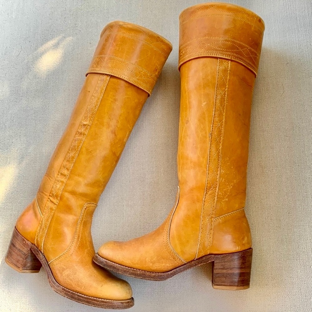 SOLD FRYE Vintage Banana Black Label Tall Knee High Stitching Western Boots - Picture 9 of 12